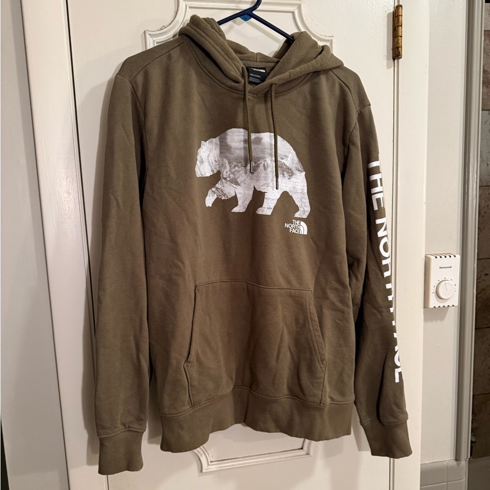 The North Face Men's Green Hoodie with Bear Graphic